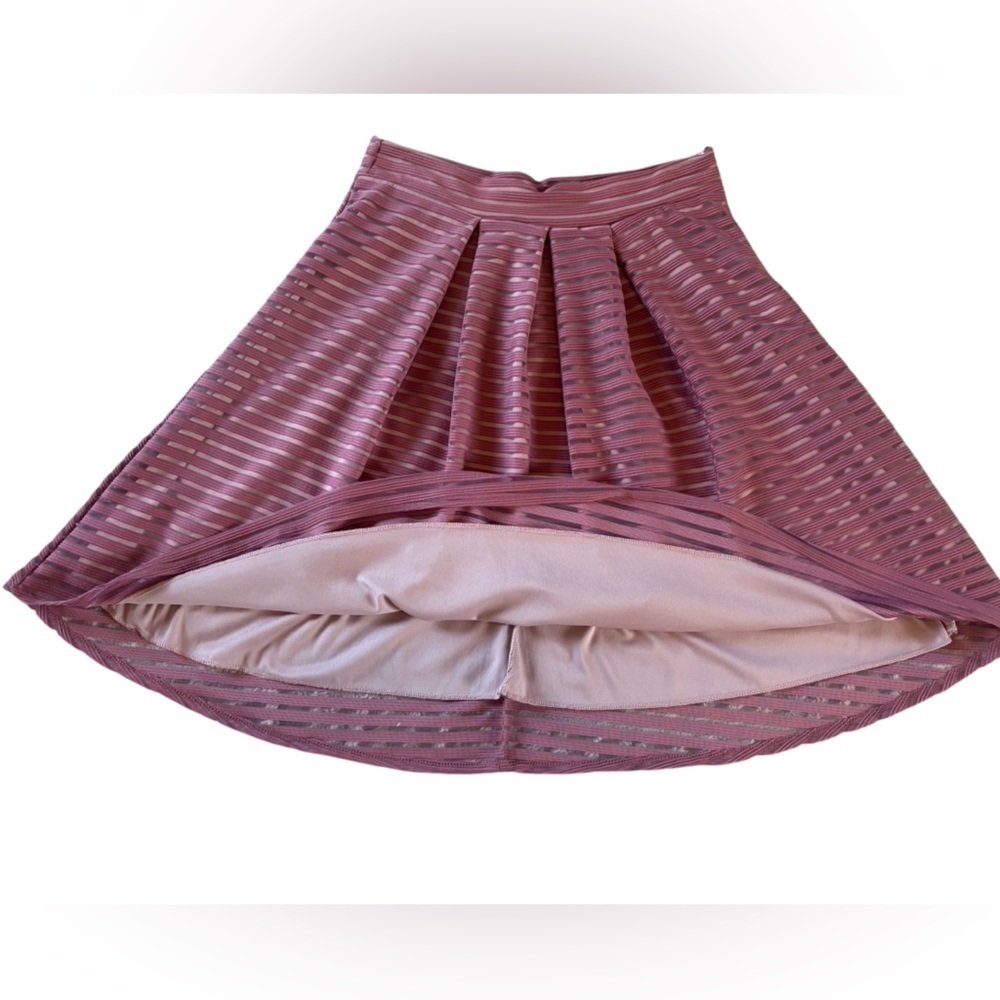 See You Monday Mauve Pink Sheer Stripe Asymmetrical Midi Skirt L